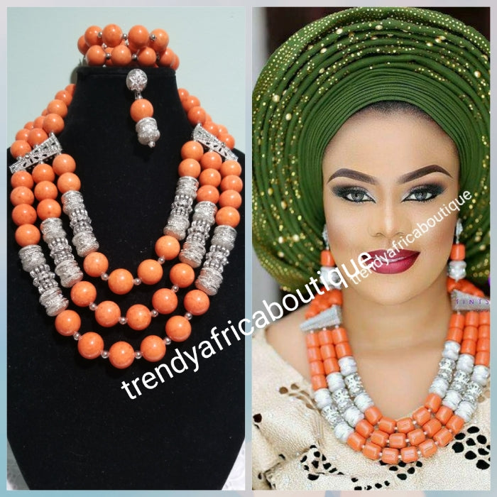 Original Edo Coral beaded necklace set in 3 roll Nigerian Tradional Co