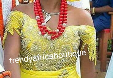 Royal blue Heavily-beaded net for making blouses. Popularly use by Igbo/Delta/edo women for big Occasions. Comes in 1.8yds lenght already design for your beautiful blouse