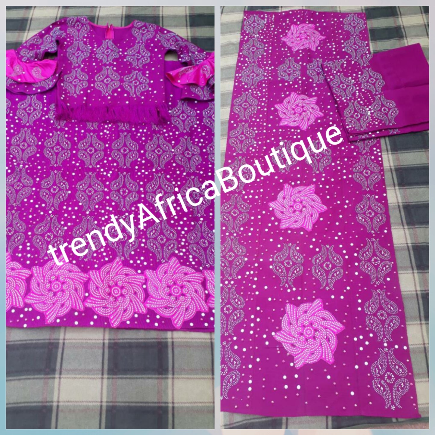 Made-to-order  Custom-made Nigerian Aso-oke set for women. Quality Rhinestones, Bead-dazzled hand stoned wrapper/blouse/gele/ipele set Only made when ordered. Allow 6-8 weeks for delivery. Can be made in any color of your  choice