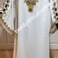 Classic white/gold Long free flowimg kaftan dress. Beaded and stones Dubai kaftan. Free size. Fit up to 1XL size. Burst size is 52 INCHES .