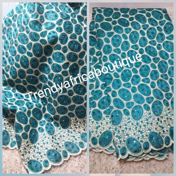 Teal green African Swiss lace fabric. Lace cut all over. Sold per 5yds. Clearance item.Nigerian fabric for making party Native wear