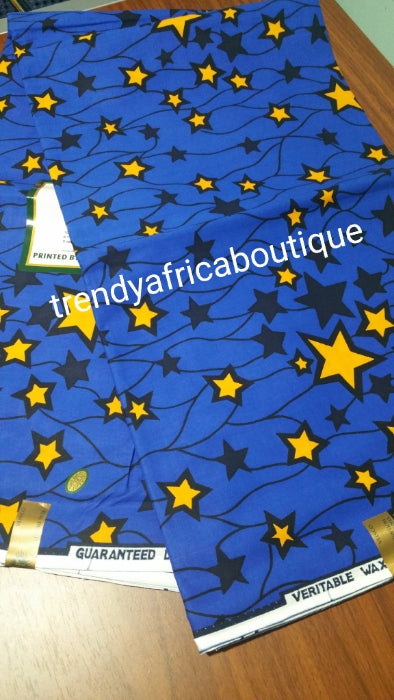 Blue/yellow star Ankara African wax print Fabric. Sold per 6yds. Only one available. Classic African print 100% cotton