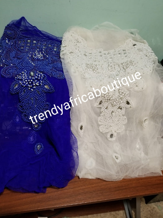 Assorted colors heavily-beaded net for making blouses. Popularly use by for Igbo/Delta/edo  women for big Occasions. Comes in 1.8yds lenght. This design is available in 5 colors.