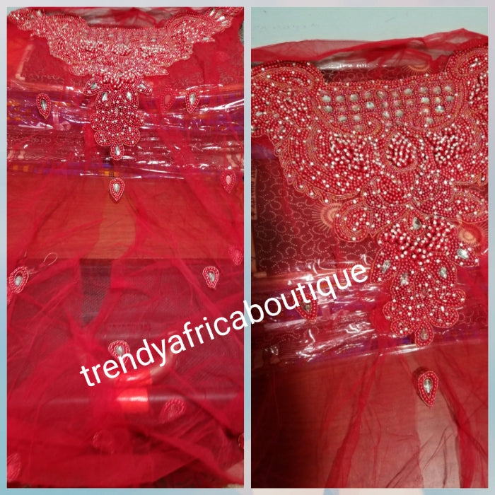 Assorted colors heavily-beaded net for making blouses. Popularly use by for Igbo/Delta/edo  women for big Occasions. Comes in 1.8yds lenght. This design is available in 5 colors.