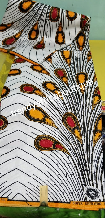 Beautiful Electric bulb white/red/orange wax pri t fabric 100% cotton Afrucan Ankara wax print. Sold per 6yds