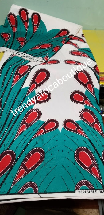 New arrival Classic design Ankara Wax print fabric. White/green. African Quality wax print sold in 6yds