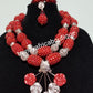 Clearance: 3 piece beaded necklace set in wine/silver beaded coral-necklace set in 2 rows. Beautiful matching pendant . Sold as a set