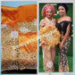 Ready to ship: Orange VIP hand beaded and stoned George wrapper with matching blouse for Celebrants: Nigerians Traditional Igbo/Delta women wrapper for high society party. Sold as set of 5yds+1.8yds blouse