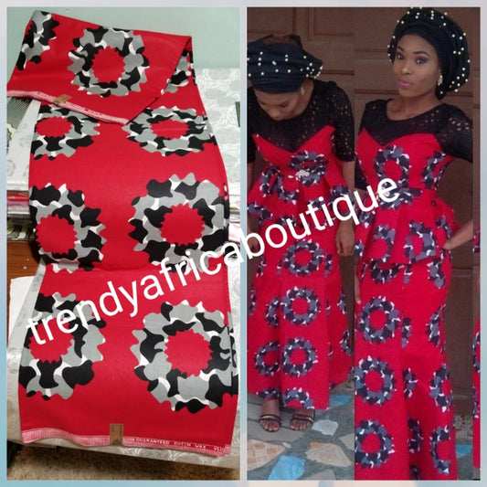 Veritable Holland Wax print fabric. Quality Ankara wax print in red background color. Sold per 6yds, price is for 6yds