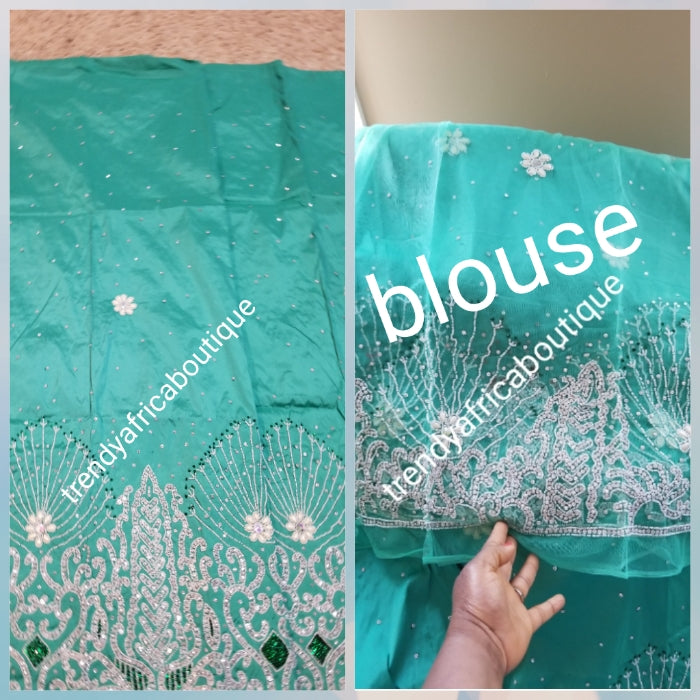 Clearance: New arrival Mint Green beaded/stoned George wrapper. Top quality silk George for special Nigerian Ceremony. Come 5yds + 1.8yds net matching blouse.Niger/igbo/Delta George wrapper