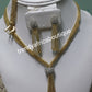 Clearance item: 2 tone multi strings necklace set. 3pcs. 18k 2 tone costume necklace set. Women bridal necklace set with silver accent. Sold as a set. Beautiful drop necklace with beautiful lock