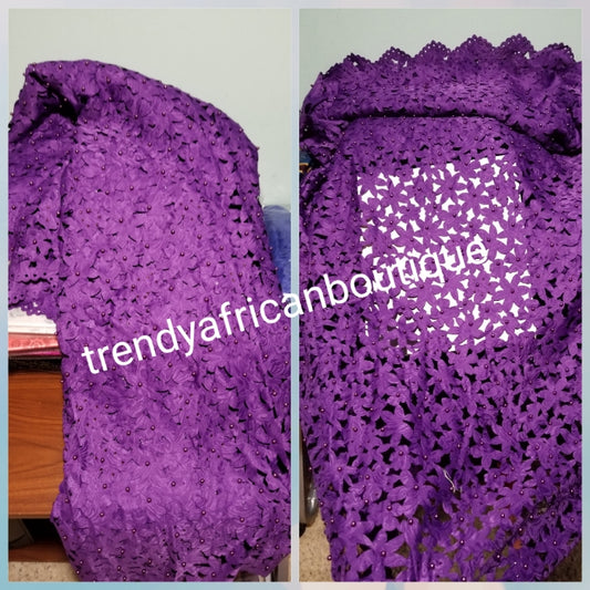 New arrival top quality purple  Laser cut African French Lace fabric. Beaded amd stones to perfection. Full lacer cut. Sold per 5yds. Price is for 5yds