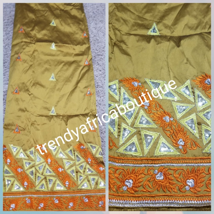 Sale sale: Gold/Orange Embriodery Silk George. Top quality Indian-George for making Nigerian/African party dress. Sold per 5yds. Price is for 5yds.