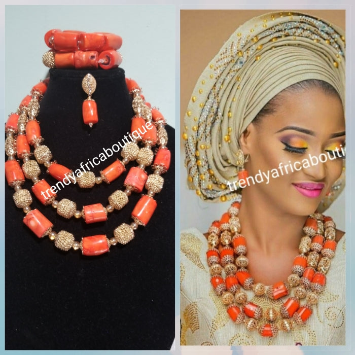 Back in stock: Original Edo /Nigerian coral Beaded-necklace set. 3pcs