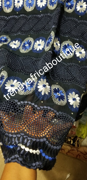 sale: Top quality African lace fabric for making Party outfit for men and women. Rich Navyblue/white/royal blue. Original swiss made voile lace sold per 5yds and price is for 5yds.