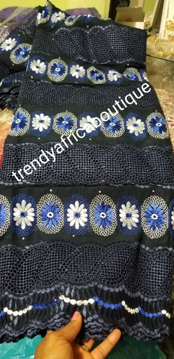 sale: Top quality African lace fabric for making Party outfit for men and women. Rich Navyblue/white/royal blue. Original swiss made voile lace sold per 5yds and price is for 5yds.