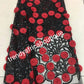 Latest French lace. Black embellished with red petals. Exclusive handcut design with petals. Sold per 5yds. Nigerian/African wedding french lace fabric