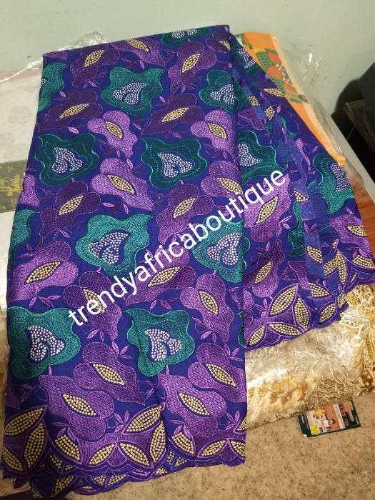 Purple/gold/olive green Embroidery  swiss lace fabric. Luxury quality Nigerian swiss lace fabric for celebrant. Sold per 5yds. Price is for 5yds