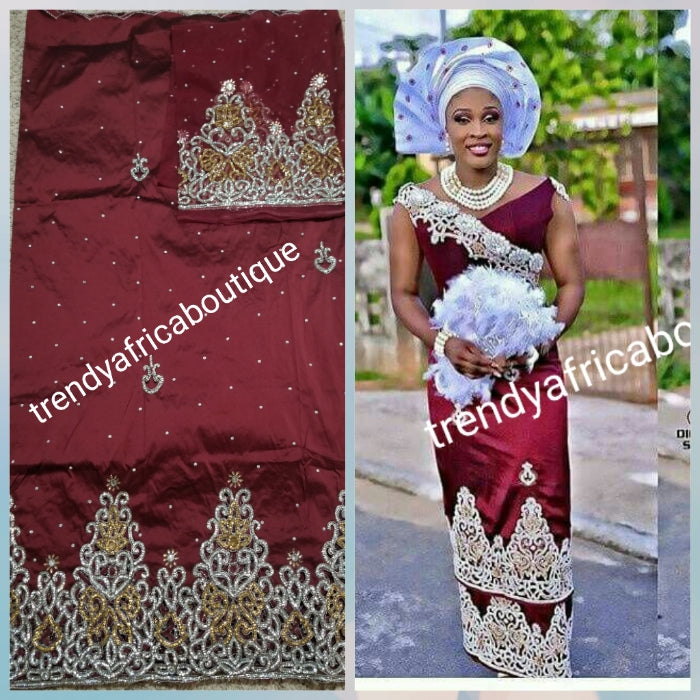 Luxury Wine VIP all over Crystal hand stoned George Wrapper. Nigerian/Igbo Bridal George wrapper. Celebrant George/Nigerian traditional indian stoned Georges