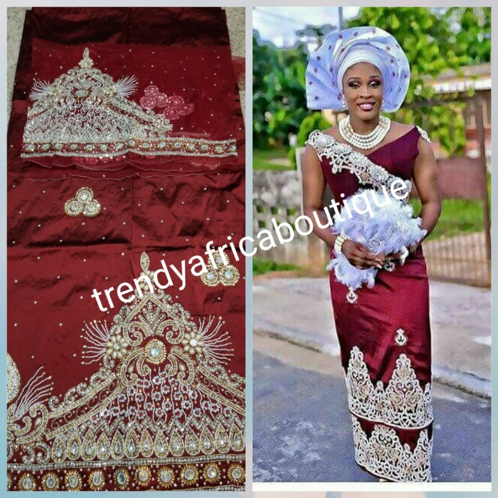 Sale: VIP madam George wrapper. All hand stoned and beaded Silk George for Nigerian Traditional weddings. Sold with matching blouse