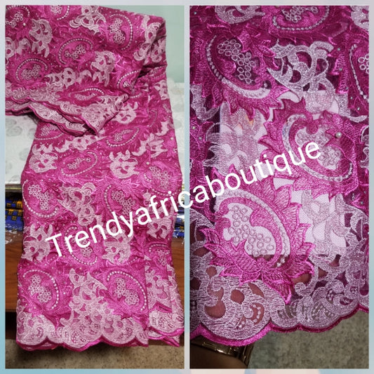 New arrival Hot pink  African french lace fabric. Sold per 5 yards. Soft texture. Price is for 5yds. Embriodery french lace for making Nigerian party dress.