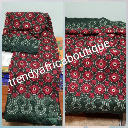 Exclusive swiss lace fabric in red/green. Nigerian traditional celebrant Swiss lace embroidered with quality, soft beautiful design. Sold per 5yds