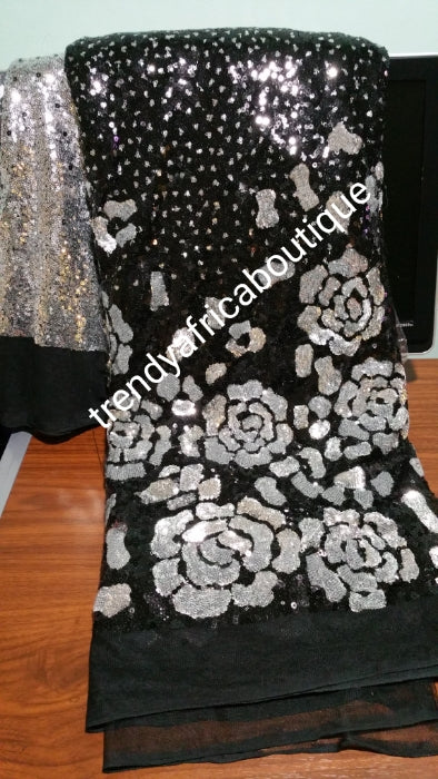 Clearance: Black/silver Net Sequence french lace fabric. African beautiful French lace for making Nigerian Party outfit for weddings and more. Available only in 5yds and price is for the 5yds. Quality swiss made fabric