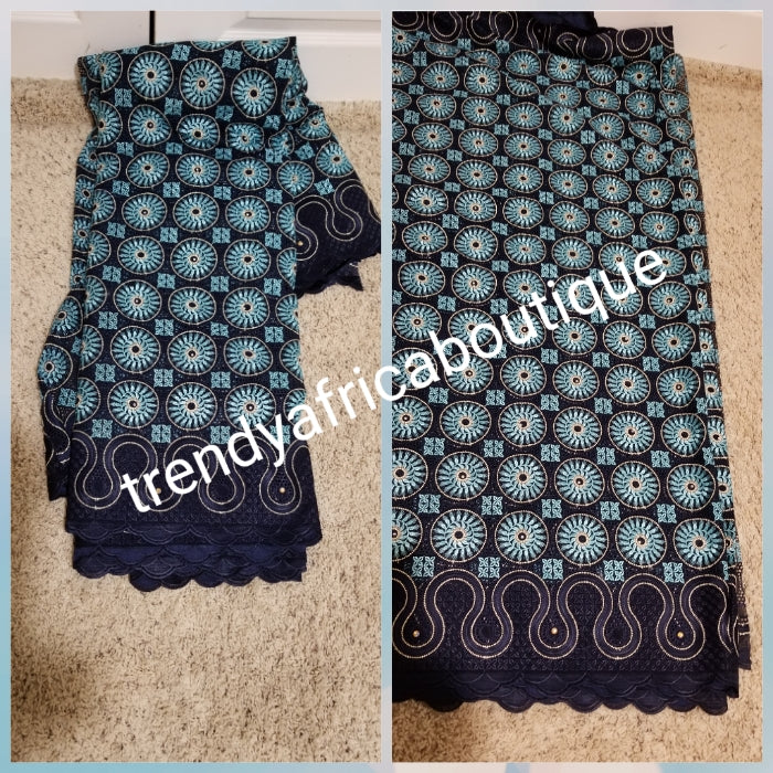 Sale Sale: VIP swiss embriodery voile lace. Exclusive quality Navy blue/turquoise.  Sold per 5yds. Price is for 5yds. Nigerian celebrant swiss lace.