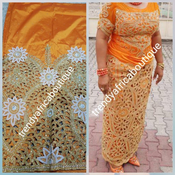 Ready to ship: Orange VIP hand beaded and stoned George wrapper with m ...