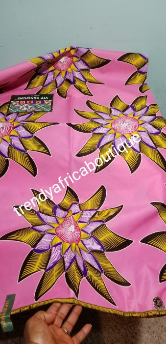 Quality Veritable wax print. 100% cotton African Ankara print. Sold per 6yards. Price is for 6yards. Ankara Aso-ebi wax print. Sweet pink background