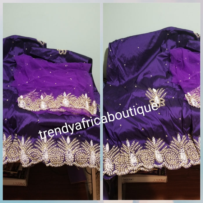 Sale sale; Nigerian Traditional George wrapper. Hand Beaded/stones design in purple/purple 1.8 matching net blouse. Igbo/delta bride outfit. Small-George.