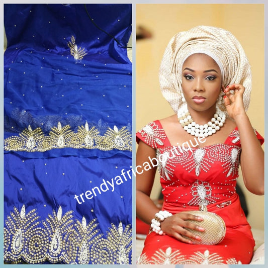 Sale sale; Nigerian Traditional George wrapper. Hand Beaded/stones design in Royal blue/royal blue. 1.8 matching net blouse. Igbo/delta bride outfit. Small-George.