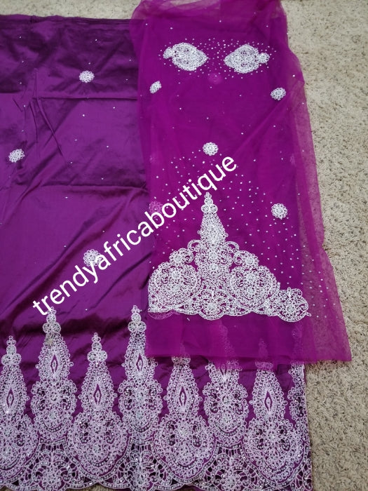 Original quality Silk George wrapper. beautiful magenta silk embriodery/crystal stones George Wrapper. dazzling crystal stones to perfection. Small-George. Happy client wearing peach of this same George.