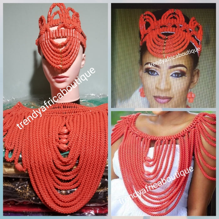 New arrival latest Nigerian Bridal wedding accessories for Traditional wedding. Bridal beaded Shawl + beaded head piece. Sold as a set or can be purchase separately.