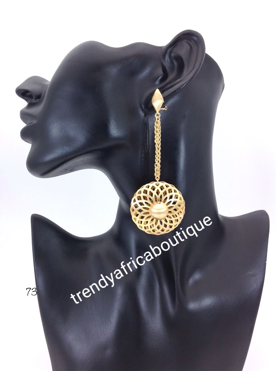 Latest drop-earrings in 18k Gold electroplating. Top quality made hypoallergenic. Long lasting. Light weight earrings