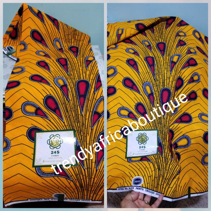 Yellow/red electric bulb design Guarantee Dutch  African wax print fabric. 100% cotton Ankara, Sold per 6yards. Price is for 6yards.