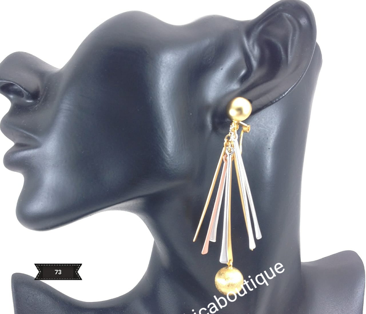 Latest drop-earrings in 3 tone electroplating. Top quality made hypoallergenic. Long lasting. Light weight earrings