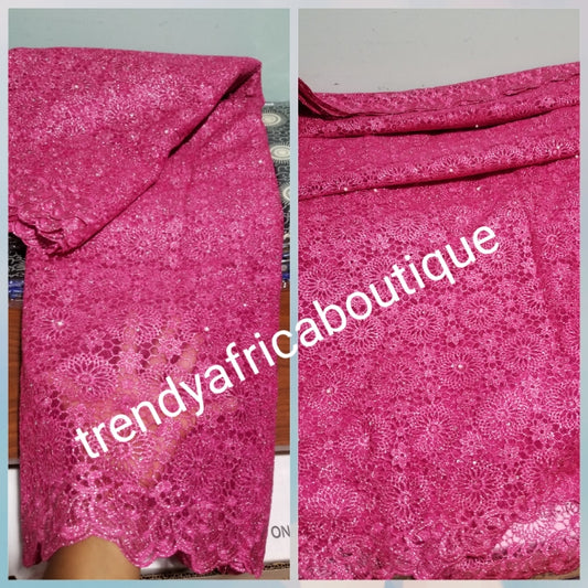 Clearance: Beautiful soft texture  fuschia pink Nigerian french lace fabric for making African/traditional native dresses for party. Sold per 5yds. Price is for 5yds.