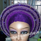 Purple/silver Auto-gele made with quality Aso-oke. Beaded and stoned quality hand work. One size fit, easy to adjust for fit and knot at the back