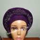 Beautiful Purple Auto-gele made with quality Aso-oke. Silver stoned work to perfection. One size fit, easy to adjust for fit and knot at the back to secure your gele. This is true original auto gele