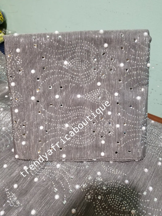 Nigerian Celebrant beaddazzled  Swarovski crystall stones Aso-oke set  Sold with fan or without. 3pcs set in original quality design. aso-oke for gele/Ipele/ Fila.. Bonus sale with matching feather fan