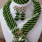 Clearance: 3pcs  bottle Green/lemongreen 2 row  beaded necklace set. Beautiful center piece brooch to perfect look