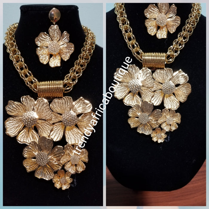 Back in stock: High Quality Dubai 18k Gold costume jewelry set for African wedding. Big Elegant necklace set 2pcs. The big set classy attention costume jewelry. High quality electroplated set. Hypoallergenic