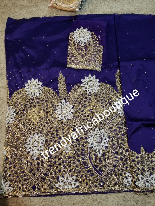 Ready to ship:  Classic Purple VIP hand beaded and stoned Igbo/Delta traditional George wrapper with matching blouse for Celebrants: Nigerians women silk George wrapper for high society party. Sold as set of 2 wrapper +1.8yds blouse