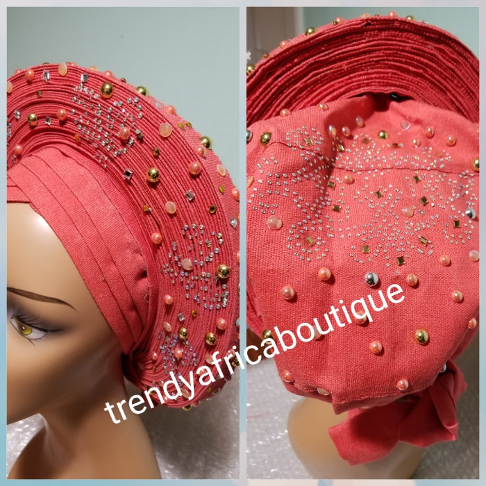 Nigerian latest auto-gele in Royal blue. Beaded and stoned. Made with Nigerian latest auto-gele in Royal blue. Beaded and stoned. Made with