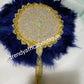 Navy blue/Gold color, Nigerian hand made Feather hand fan. Custom made, front design with gold handle and tassel. medium size hand fan Nigerian Bridal-accessories design with beads and flower petal.