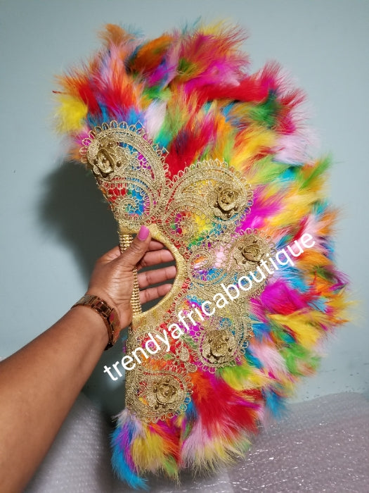 Latest multi color, Nigerian hand made Feather hand fan. Custom made ...