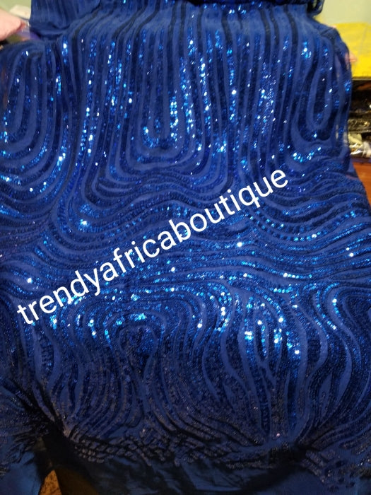 Clearance: Latest African French lace fabric in Royal blue.  French lace in sequence design. Sold per 5yds, price is for 5yds. For making African party  dresses, evenning gowns.