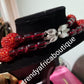 Clearance: 3 piece beaded necklace set in wine/silver beaded coral-necklace set in 2 rows. Beautiful matching pendant . Sold as a set