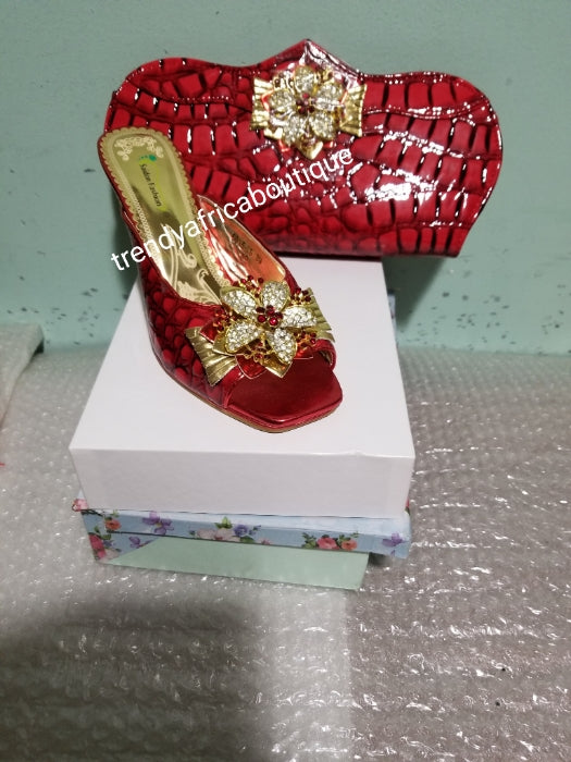 Sale Size 43 Red  Italian style matching slipper shoe and hand clutch. Quality made shoe and bag. 3" heel Sold as a set
